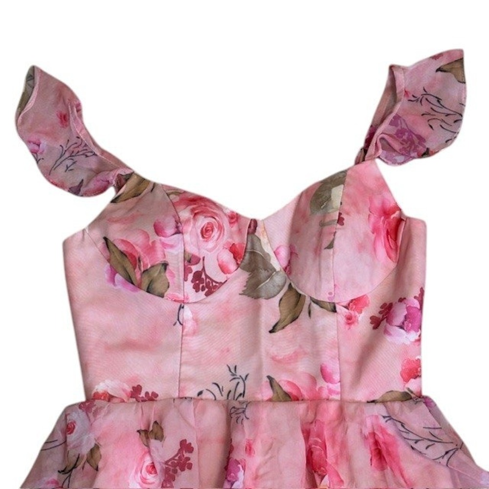 Floral Pink Maxi Dress Ruffle Tiered Corset Back Party Wedding Homecoming Prom‎ - Picture 6 of 16